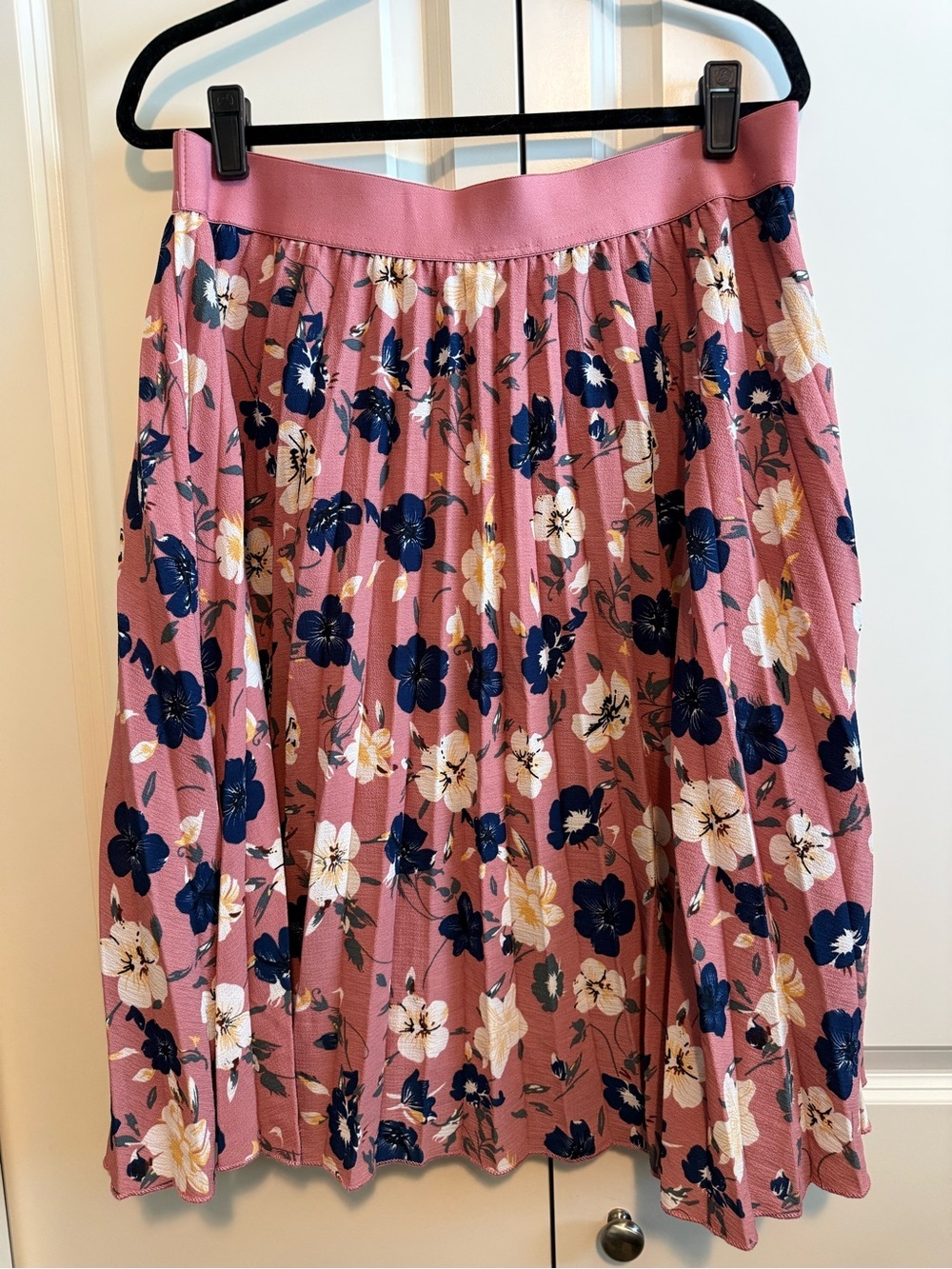 Andi + James Dusty Pink Floral Pleated Skirt with Navy and Cream Flowers - Picture 4 of 4